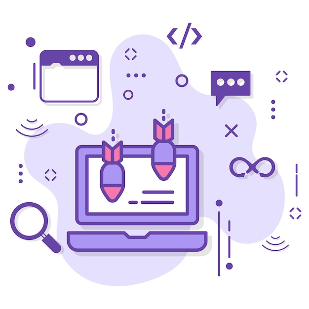 Cloud Machine Hacking Attempt stock illustration, Distributed DoS attack vector color icon design,