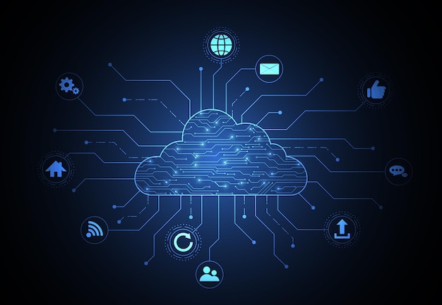 Cloud networking computing connection with internet icons concept circuit design Digital data