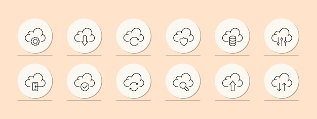 Cloud saving icon set Online payment uploading and downloading data clouds online databases in the phone Network concept Pastel color background Vector line icon for Business