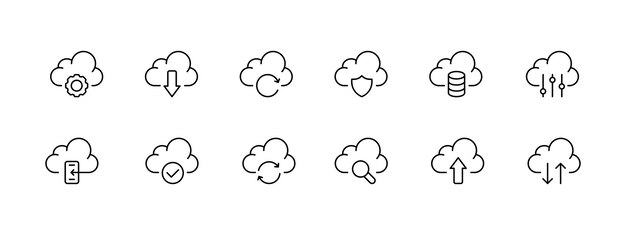 Cloud saving icon set Uploading data to the cloud protecting cloud databases internet traffic Network concept Vector black set icon on a white background