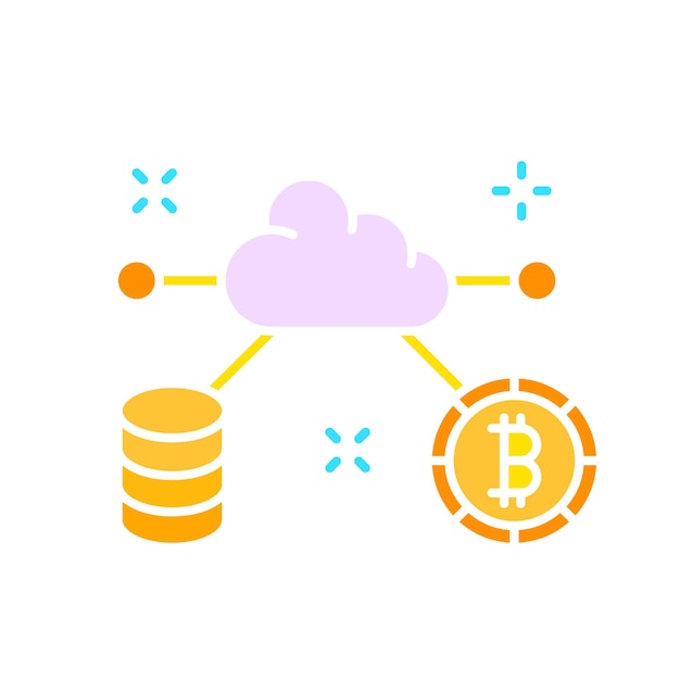 Cloud saving with bitcoin line icon Online computer program service Internet network site communication Vector color icon on a white background for business and advertising