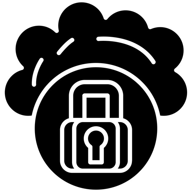 Cloud Security Glyph Solid Black Illustration
