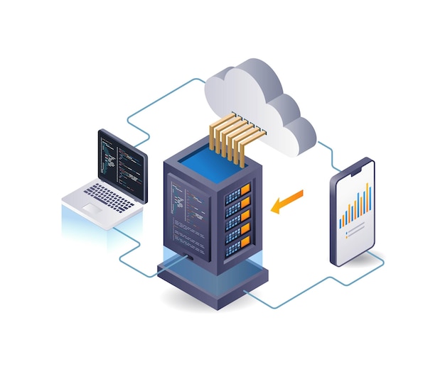 Cloud server data business analyst infographic 3d illustration flat isometric