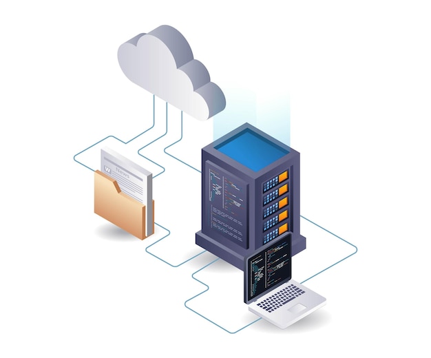 Cloud server data programming language 3d flat isometric illustration infographic