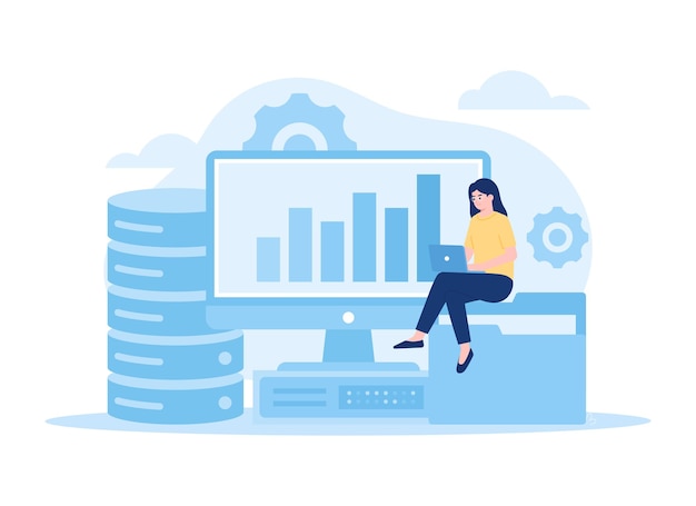 Cloud storage data storage process vector trending concept flat illustration