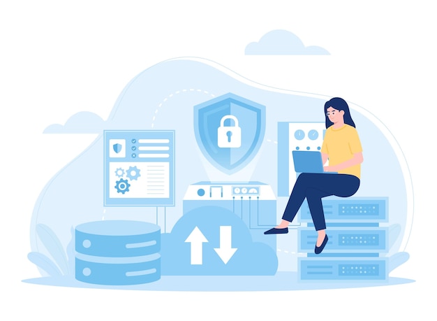 cloud storage internet database data security concept flat illustration