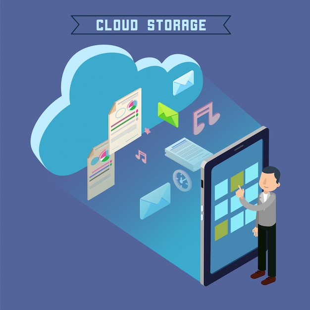 Cloud Storage Isometric Computer Technology