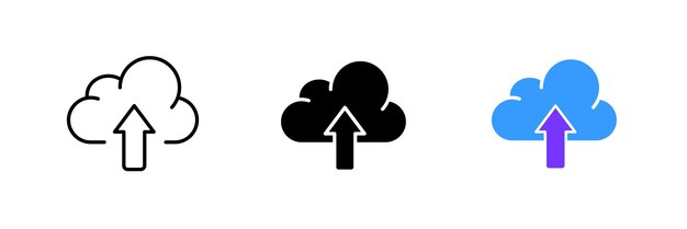 Cloud storage with up arrow Upload to cloud remote server store the data modern technology internet information Vector set icon in line black and colorful styles isolated on white background
