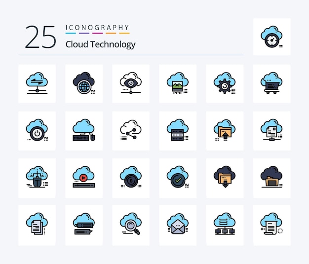 Cloud Technology 25 Line Filled icon pack including cloud jpg data photo cloud