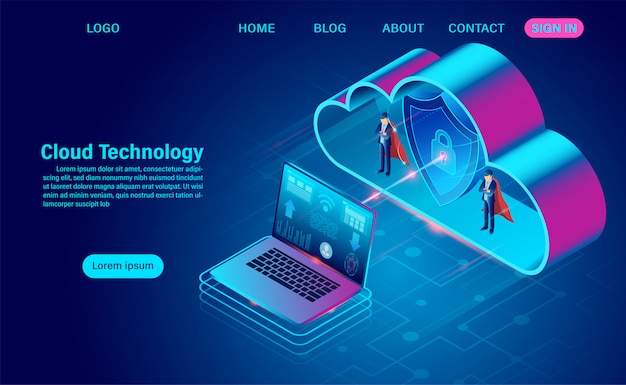 cloud technology concept. online computing technology. big data flow processing concept. isometric flat design   illustration