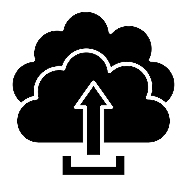Cloud Upload Glyph Solid Black Illustration