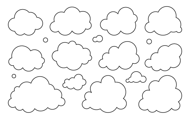 Cloud weather climate shape storage black line set