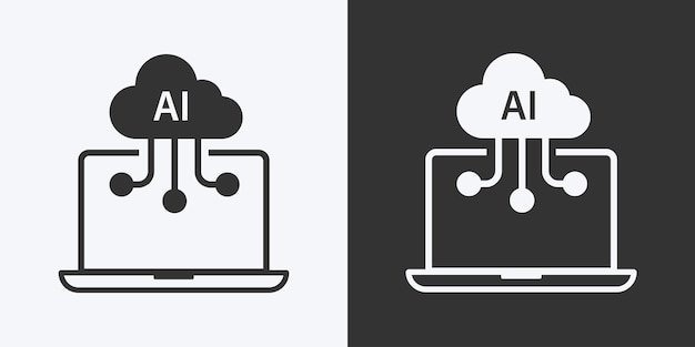 Cloud with AI chip on laptop user interface icon Concept of Artificial intelligence Icon element for application and websites Vector illustration