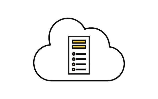 Cloudbased web server line icon with frontfacing rectangular server and cloud element