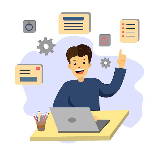 CMS Coder concept. Man programmer develops user friendly interface. Vector illustration