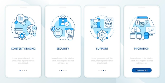 CMS requirements blue onboarding mobile app screen
