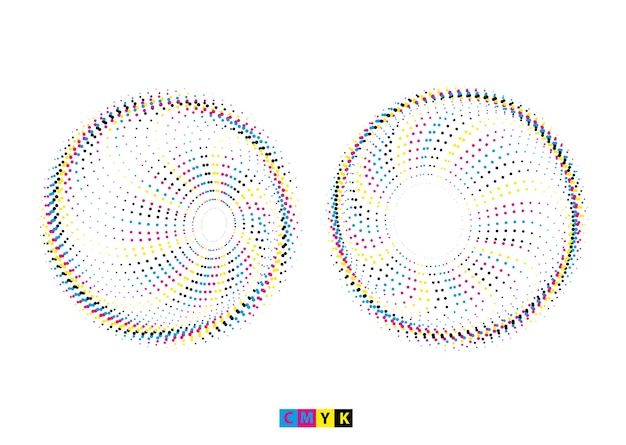 cmyk two circles with colorful dots on them set cmyk vector illustration of a flower