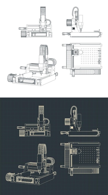 CNC milling machine blueprints illustration