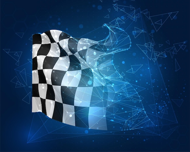 Cờ vector đối tượng 3D trừu tượng ảo ca rô đen trắng từ các đa giác tam giác trên nền xanh lam