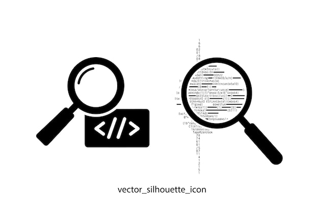 Code Analysis and Debugging Magnifying Glass Icons Inspecting Source Code