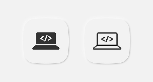Code on laptop icon Software develop symbol Computer application signs Api technology symbols Website programmer icons Vector isolated sign