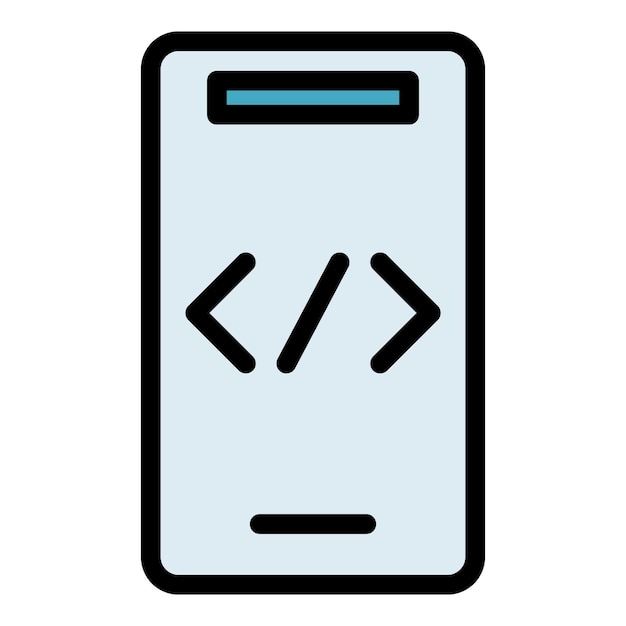 Code smartphone icon outline vector Cms development Computer page color flat