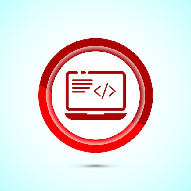 Coding icon design illustration Web development icon Red color button design