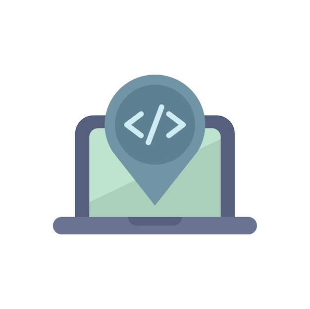 Coding location pin showing programming point on laptop
