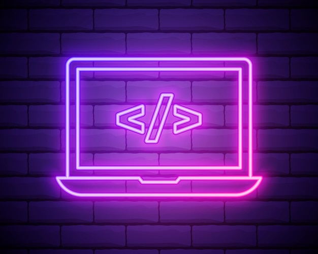 Coding neon iconProgramming Elements of browser set Simple icon for websites web design mobile app info graphics isolated on brick wall