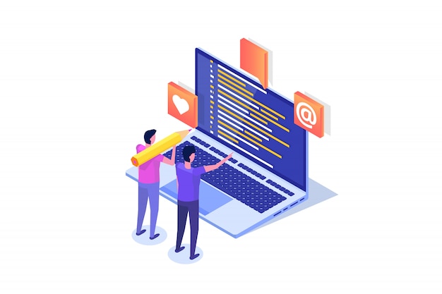 Coding, Software development, programming isometric concept