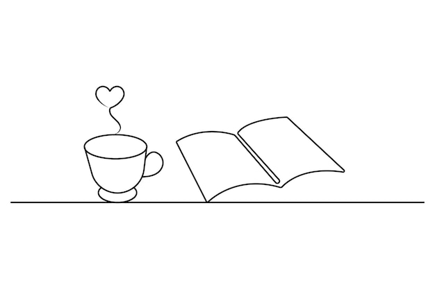 Coffee cup continuous one line art drawing with breakfast coffee design outline vector
