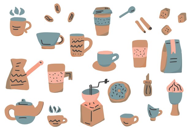 Coffee set objects Vector design elements