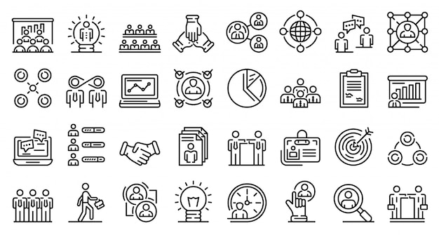 Collaboration icons set, outline style