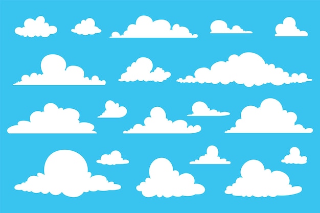 Collection of abstract flat cartoon and fluffy cloud icons