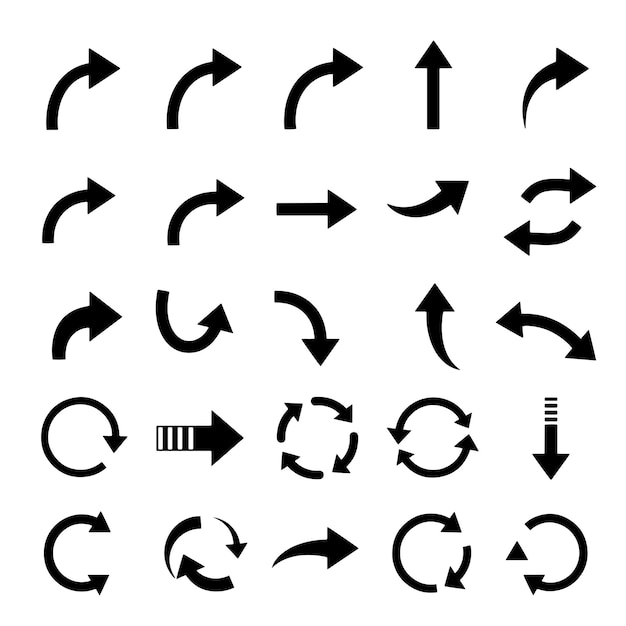Collection of Black Arrows and Directional Symbols