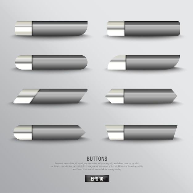 Collection of black buttons web on background color white