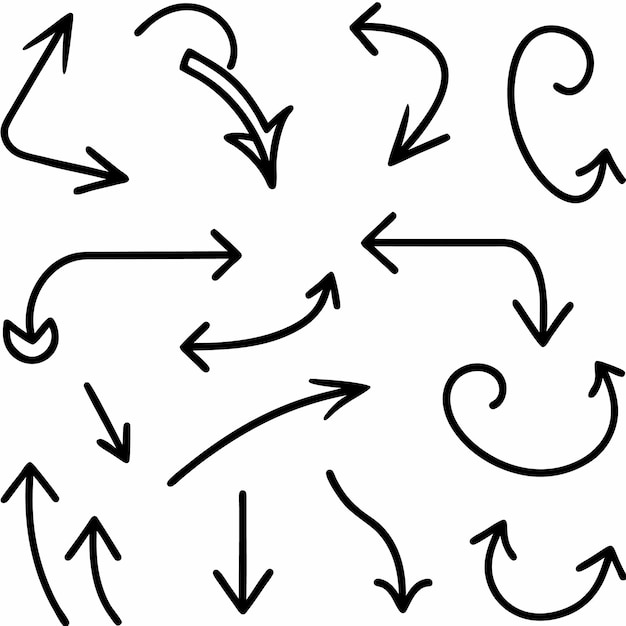 Collection of black hand drawn arrows pointing in different directions