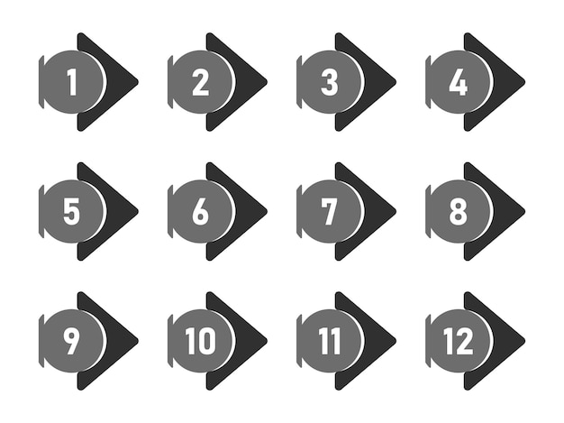 Collection of Bullet numbers set from one to twelve