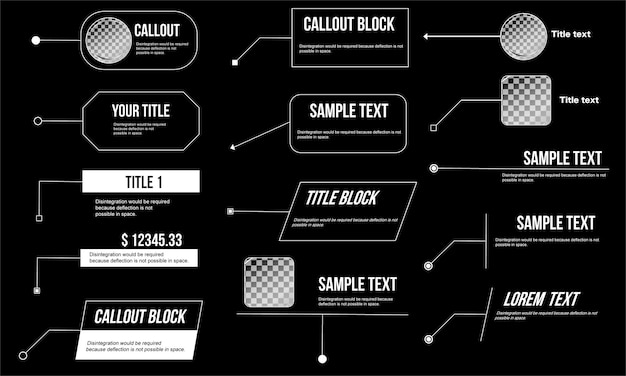 collection of callouts including title text boxes infographic frames popup text balloons speech