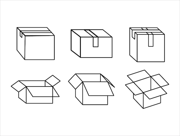 Collection of Cardboard Box Outline on a White Background Vector