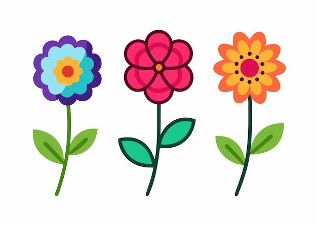 collection of cartoon flower in doodle style on white background