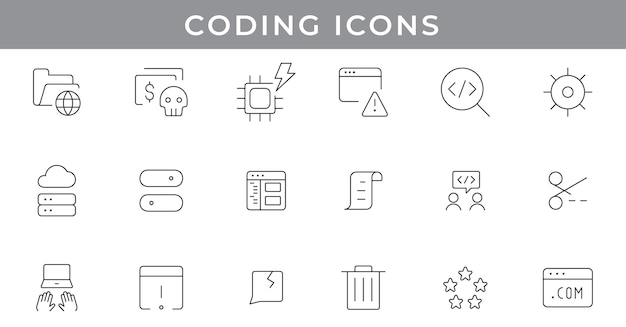 Collection of coding icons for programming and web development