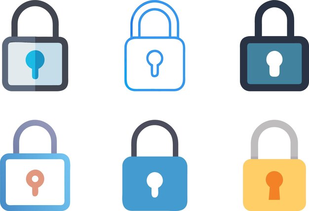 Collection of Colorful Padlock Icons Representing Security and Protection