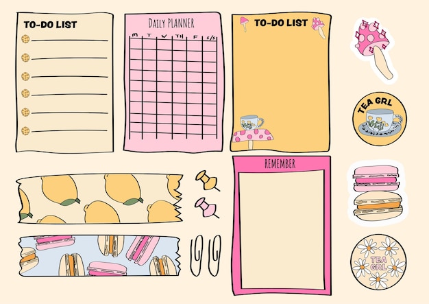 collection of cute stationery and journal stickers and pages