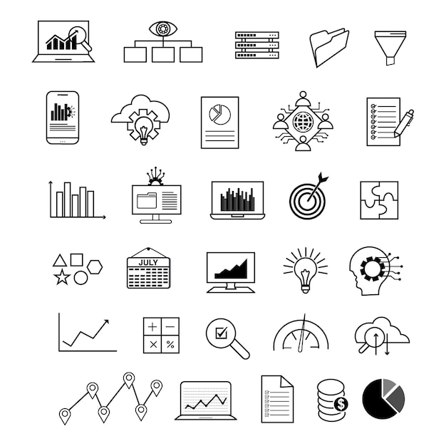 Collection of data analysis and business intelligence icons