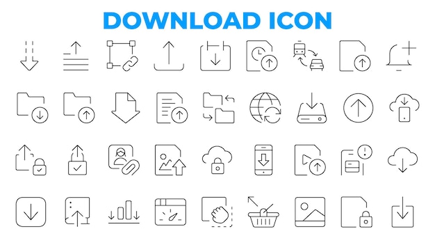 Collection of download and upload icons for interface design