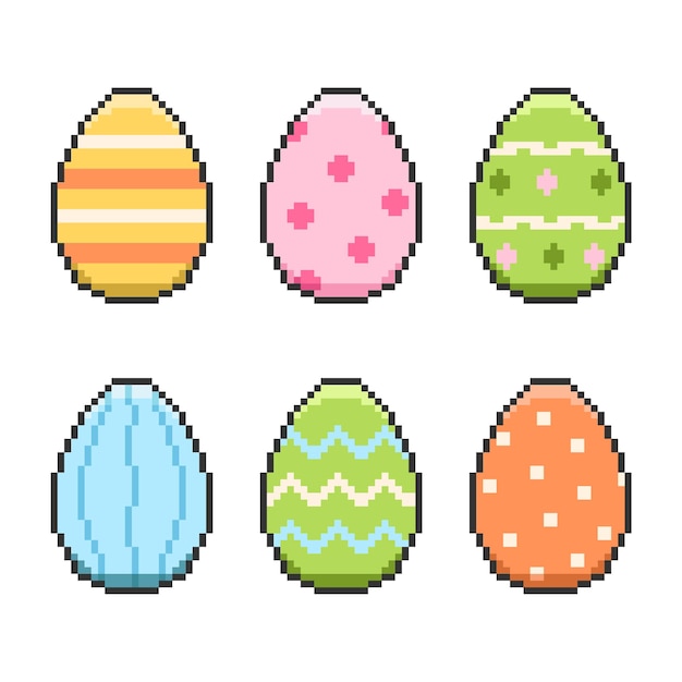 Collection of Easter eggs in pixel art design