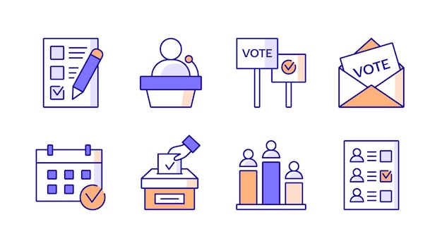 collection of election day icons voting colorful elements in outline style with editable stroke