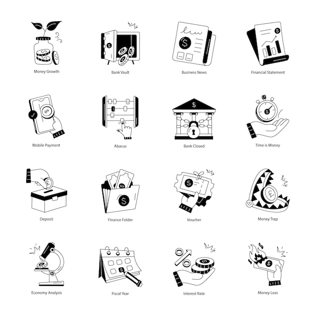 Collection of Finance Handling Doodle Icons