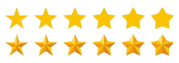 collection of flat and 3d gold star icon types for web ratings and reviews social media and apps
